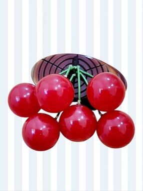 Authentic Vintage 1940s BAKELITE Cherry CHERRIES On Log Dangle Brooch Pin